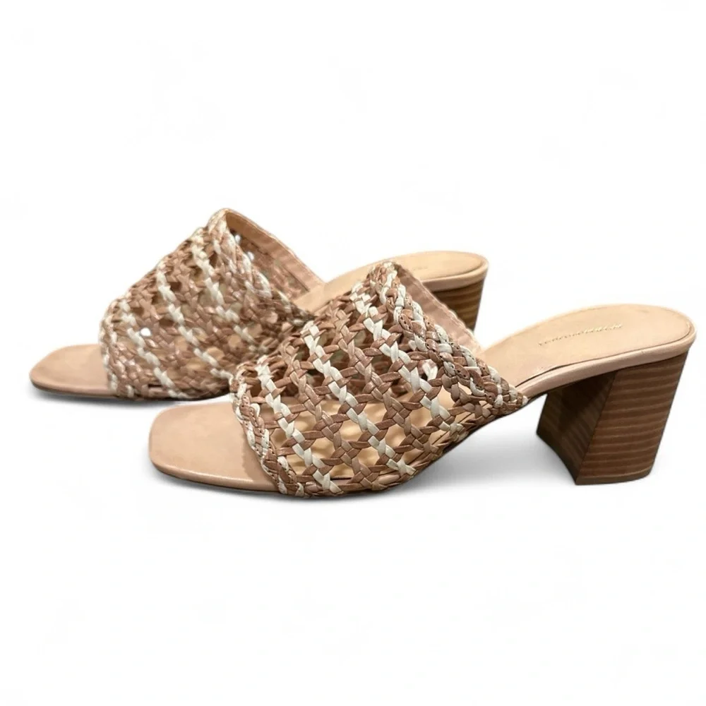 Anthropologie Woven Heeled Mule Size US 10-10.5 EU 41 Neutral Pattern Block Heel - Picture 5 of 15